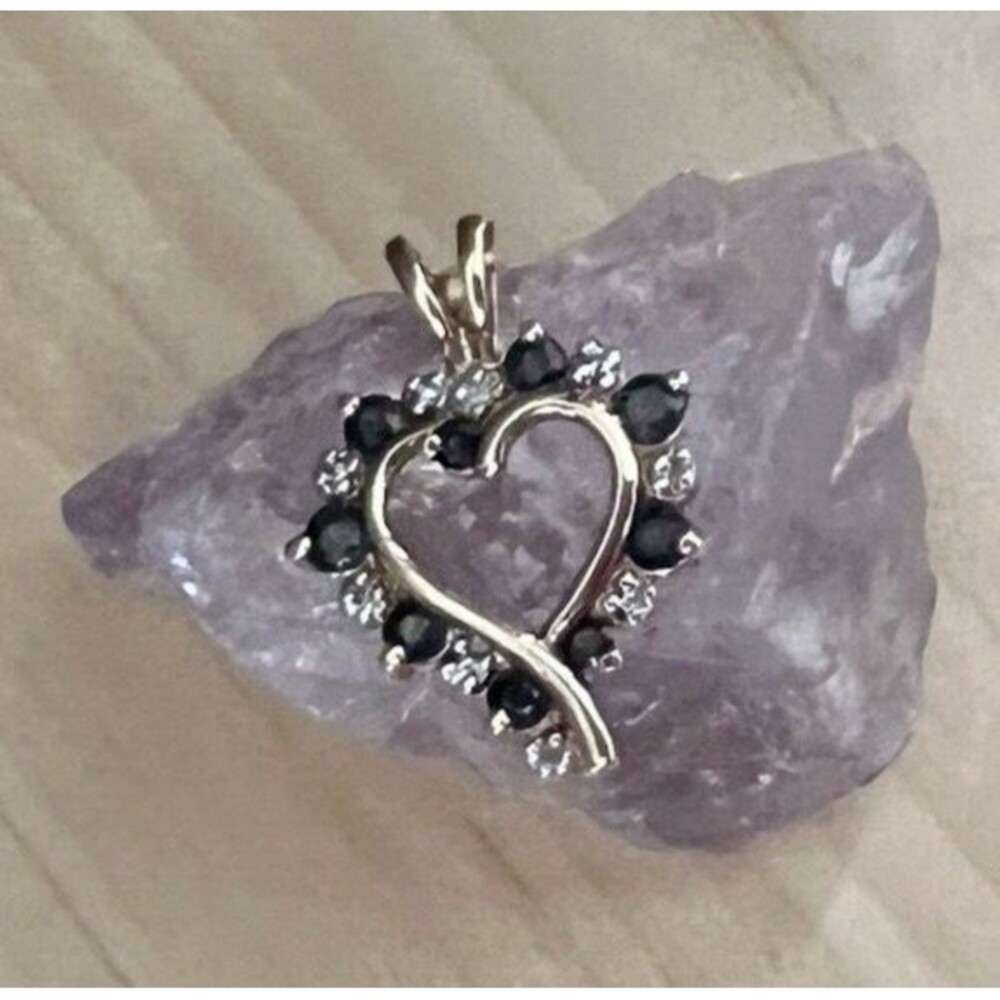 Ross Simons 925 Gold Plated Blue Sapphire & Diamond Heart Charm Pendant 2.4g